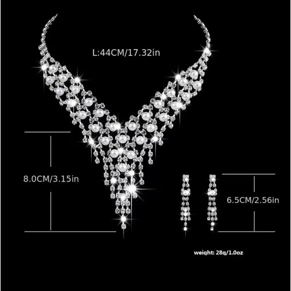 Fancy Rhinestone Pearl Jewelry Set Dangle Earrings Classic Wedding Bridal Bride - Picture 6 of 11